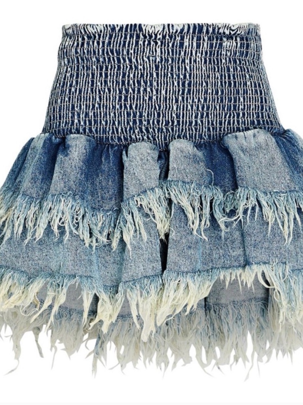 SER.O.YA Frayed Tiered Denim Mini Skirt - Light Blue